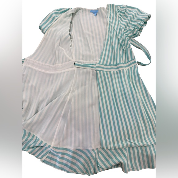 Draper James Puff Sleeve Wrap Dress in turquoise/white stripes size small - Picture 5 of 9